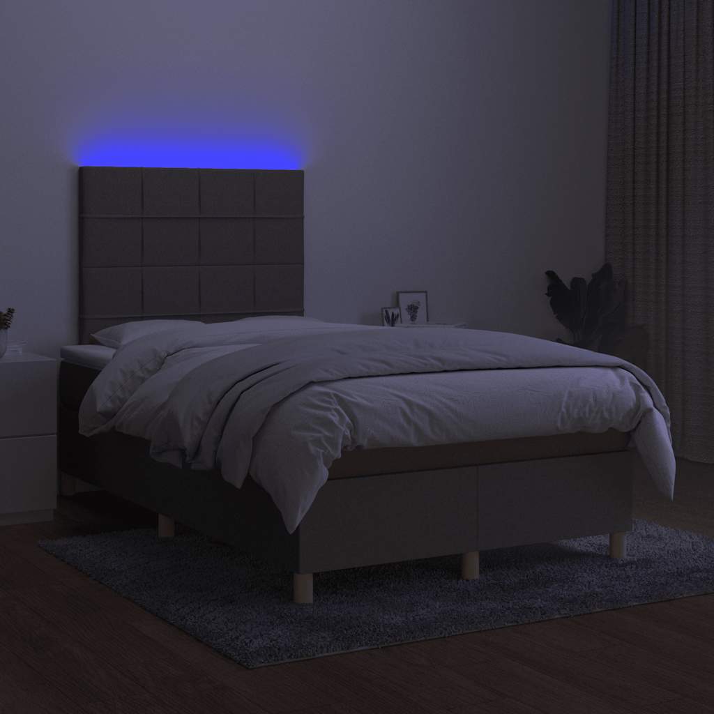 Letto a Molle con Materasso e LED Tortora 120x190 cm in Tessuto