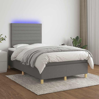 Letto a Molle Materasso e LED Grigio Scuro 120x190cm in Tessuto - homemem39