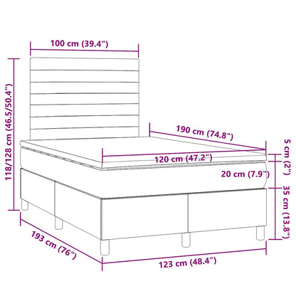 Letto a Molle con Materasso e LED Tortora 120x190 cm in Tessuto | homemem39