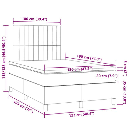 Letto a Molle con Materasso e LED Tortora 120x190 cm in Tessuto | homemem39