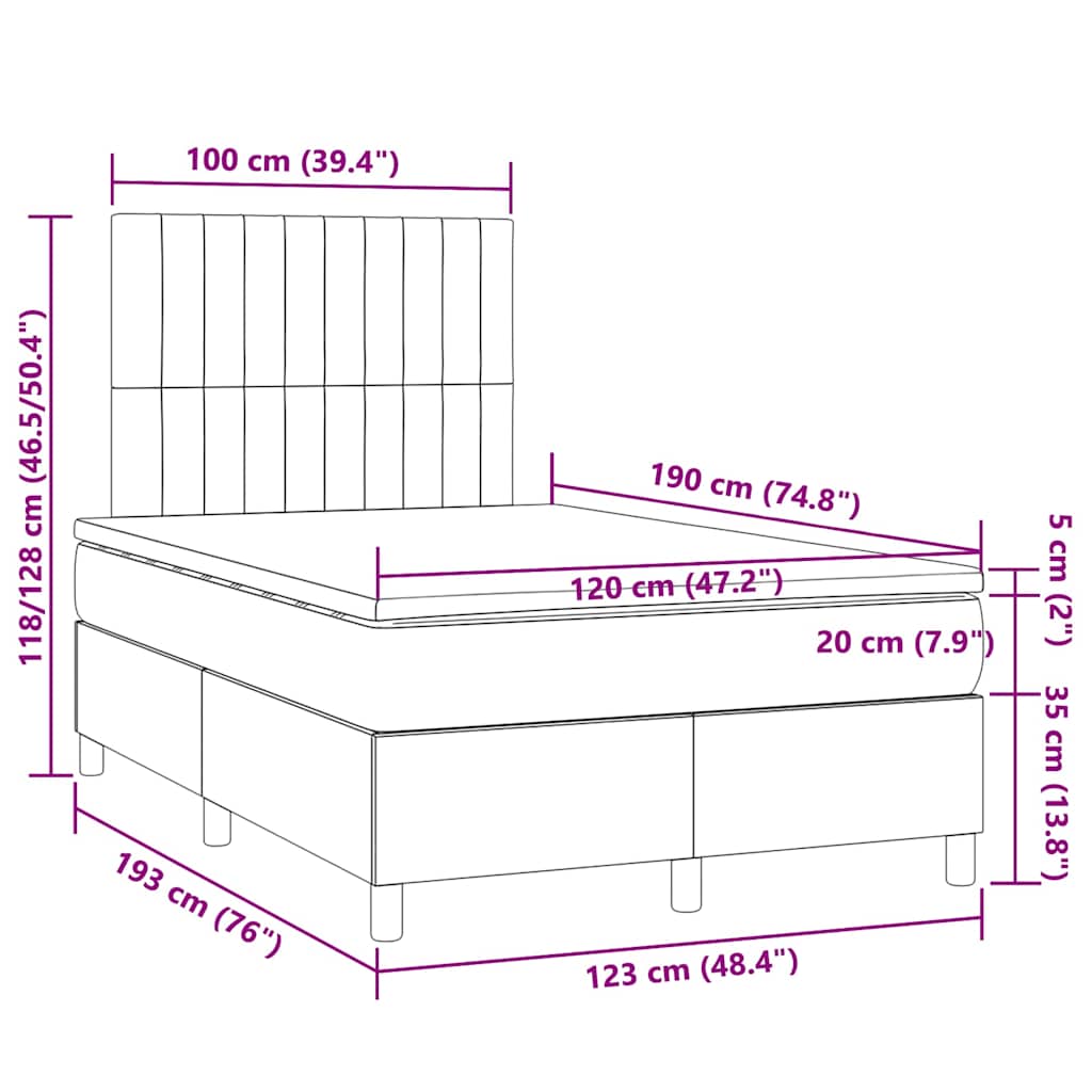 Letto a Molle con Materasso e LED Blu 120x190 cm in Tessuto | homemem39
