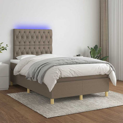 Letto a Molle con Materasso e LED Tortora 120x190 cm in Tessuto | homemem39