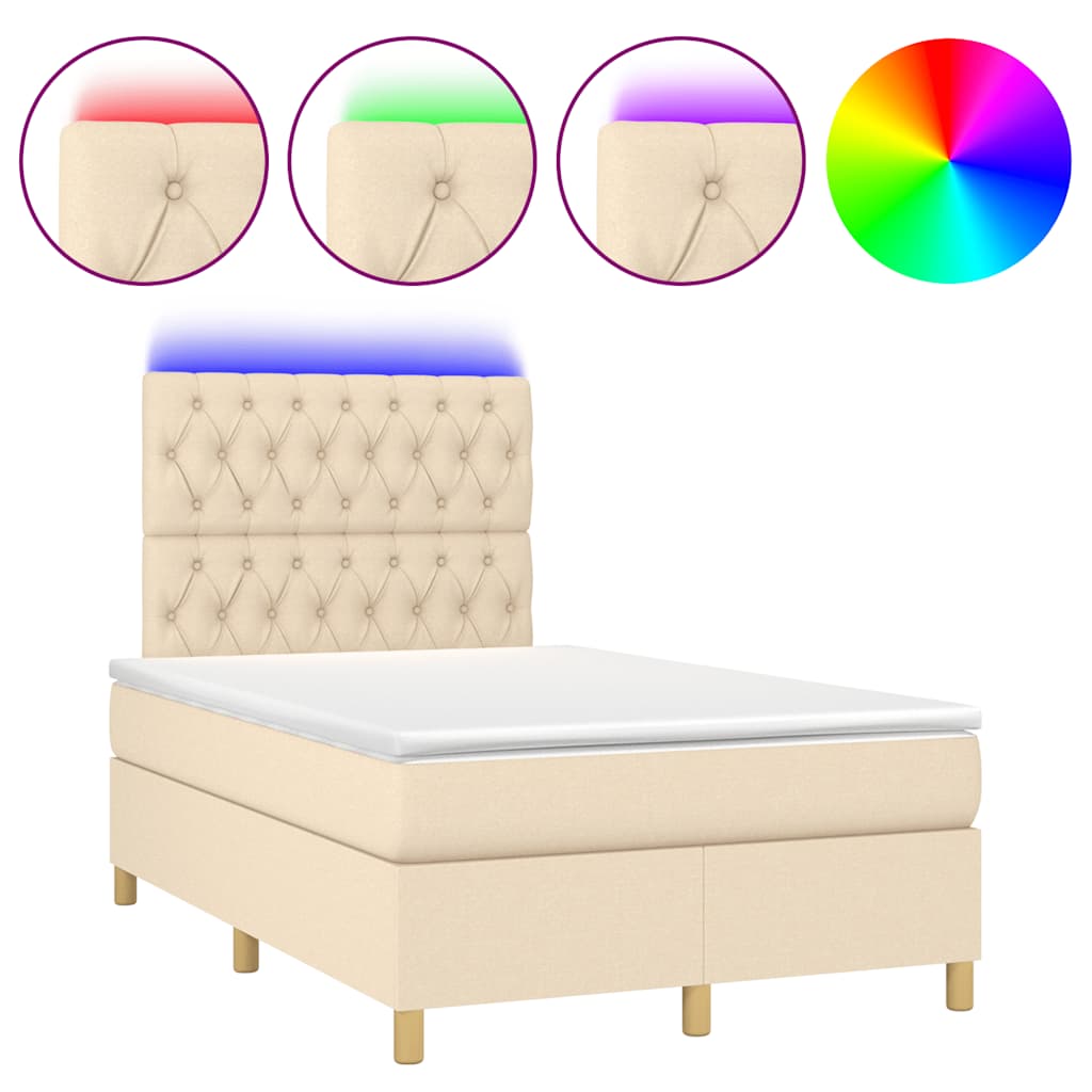 Letto a Molle con Materasso e LED Crema 120x190 cm in Tessuto | homemem39