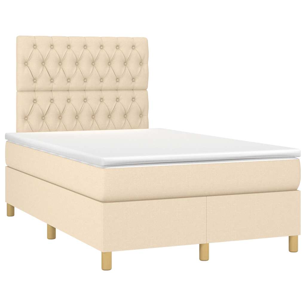 Letto a Molle con Materasso e LED Crema 120x190 cm in Tessuto | homemem39