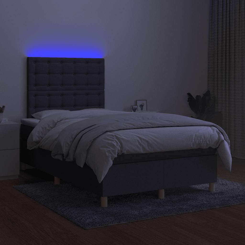 Letto a Molle Materasso e LED Grigio Scuro 120x190cm in Tessuto