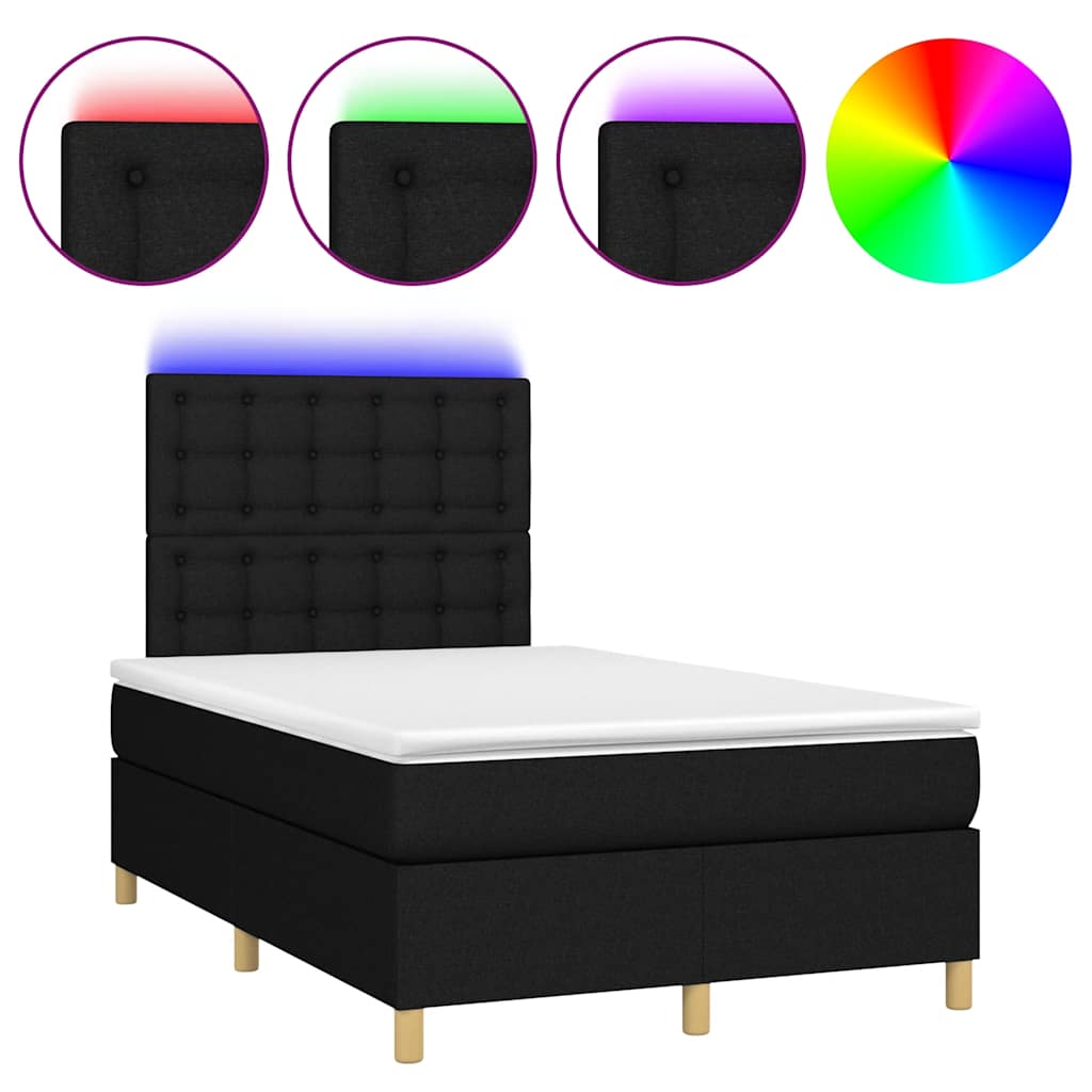 Letto a Molle con Materasso e LED Nero 120x190 cm in Tessuto - homemem39