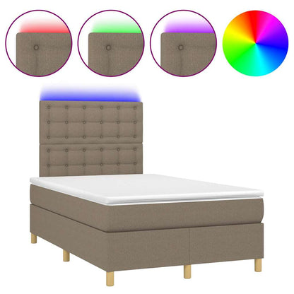 Letto a Molle con Materasso e LED Tortora 120x190 cm in Tessuto | homemem39