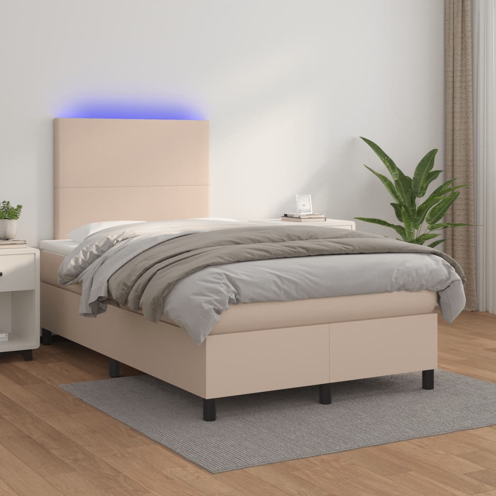 Giroletto Molle Materasso e LED Cappuccino 120x190cm Similpelle - homemem39