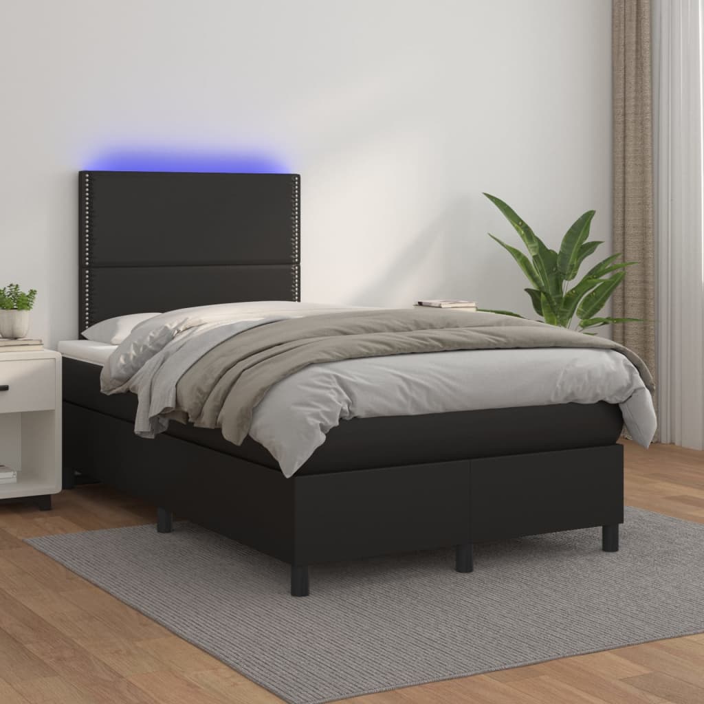 Letto a Molle con Materasso e LED Nero 120x190 cm in Similpelle - homemem39