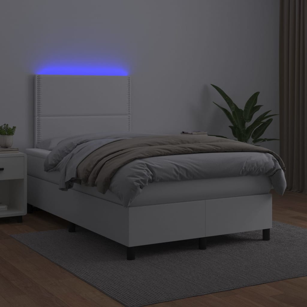 Giroletto Molle con Materasso e LED Bianco 120x190cm Similpelle