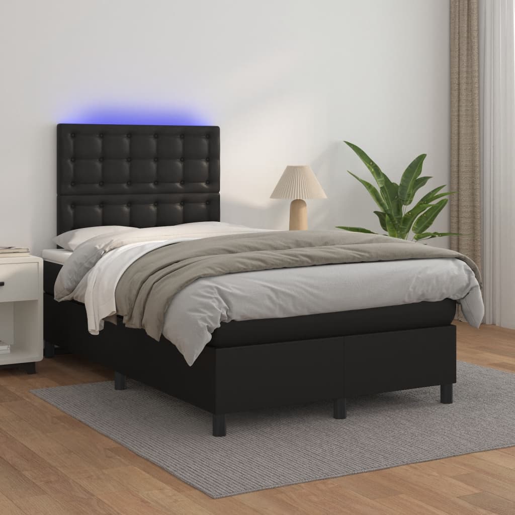 Letto a Molle con Materasso e LED Nero 120x190 cm in Similpelle | homemem39