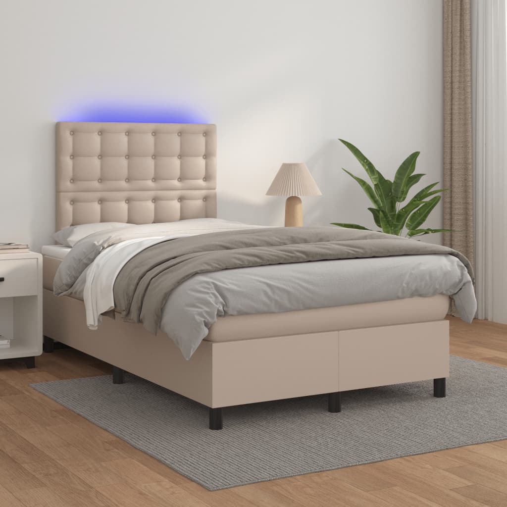 Giroletto Molle Materasso e LED Cappuccino 120x190cm Similpelle - homemem39