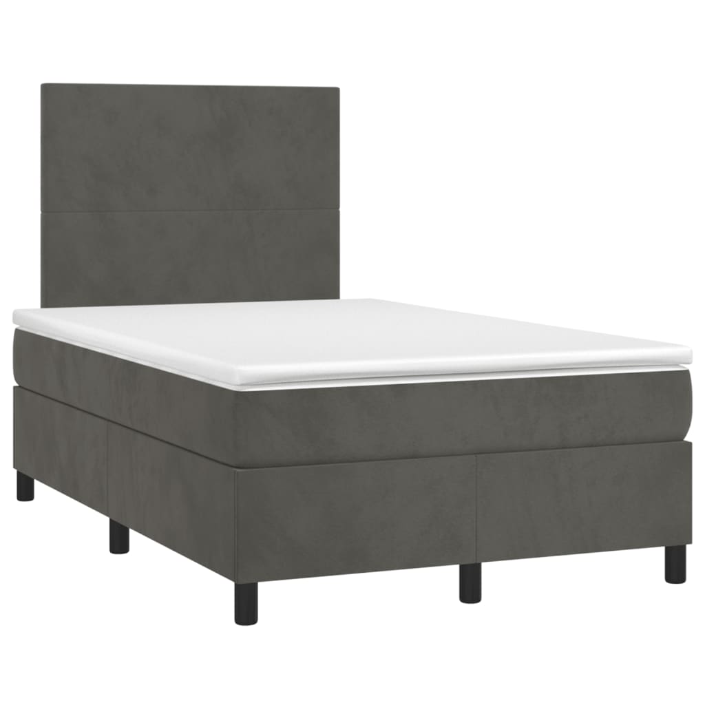 Letto a Molle Materasso e LED Grigio Scuro 120x190cm in Velluto - homemem39