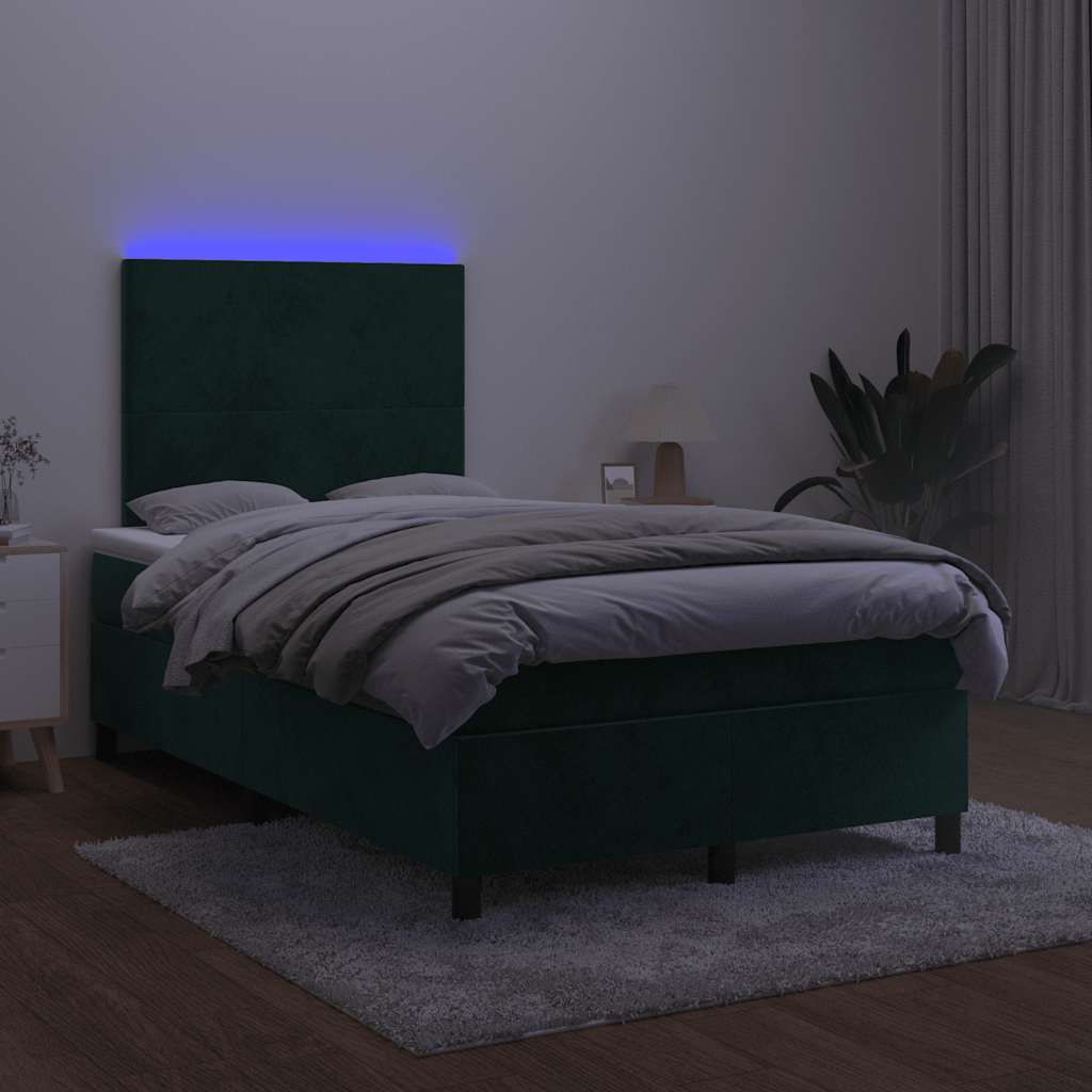 Letto a Molle con Materasso e LED Verde Scuro 120x190cm Velluto