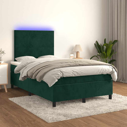 Letto a Molle con Materasso e LED Verde Scuro 120x190cm Velluto | homemem39