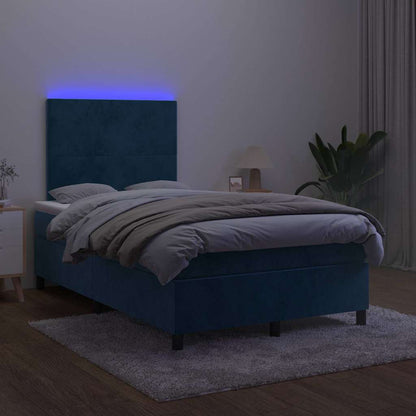 Letto a Molle Materasso e LED Blu Scuro 120x190 cm in Velluto | homemem39