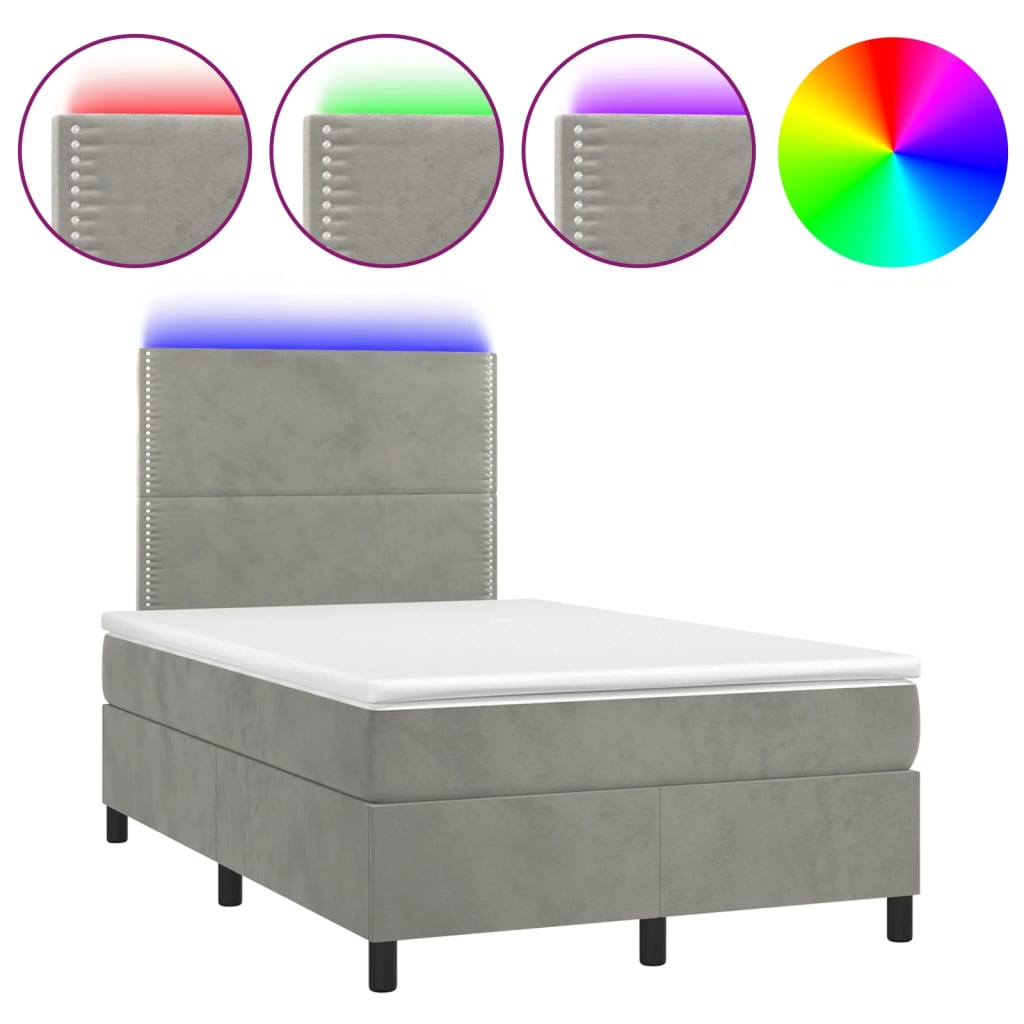Letto a Molle Materasso e LED Grigio Chiaro 120x190 cm Velluto | homemem39