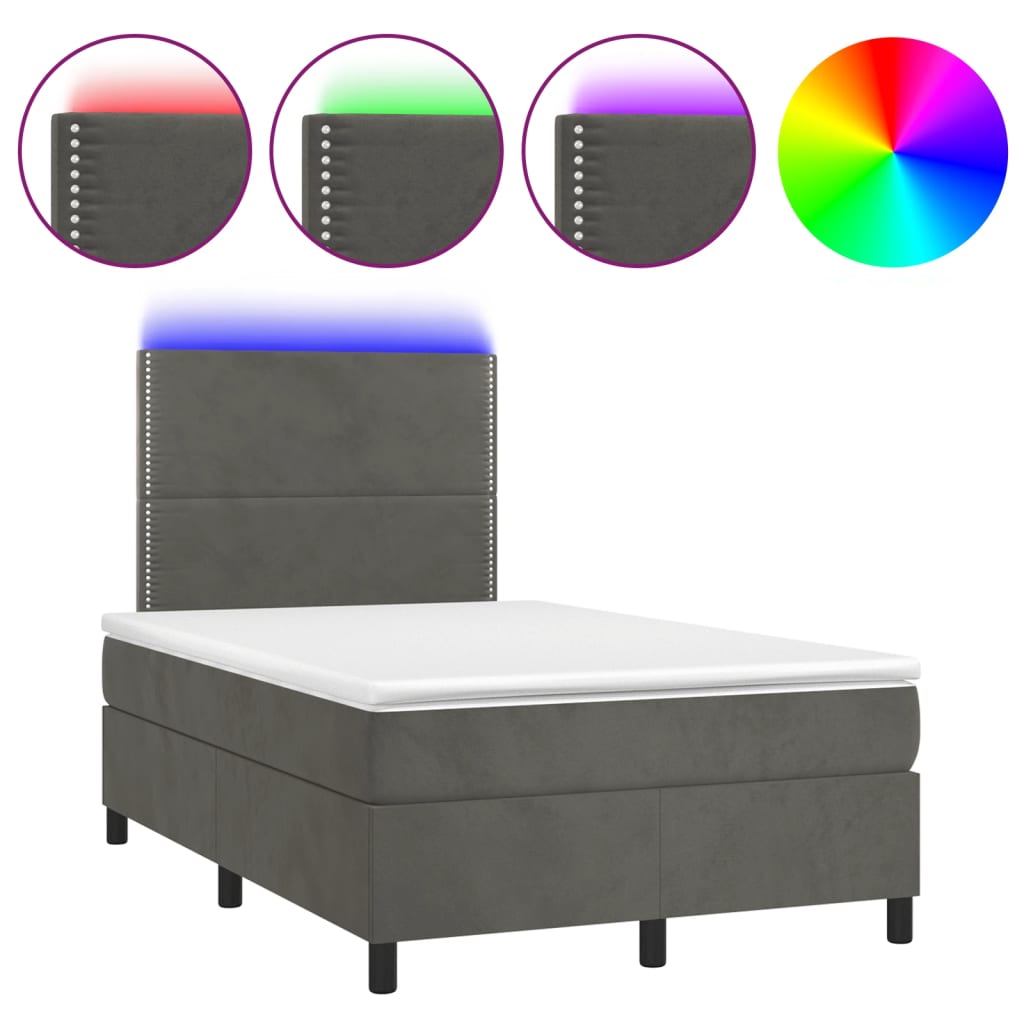 Letto a Molle Materasso e LED Grigio Scuro 120x190cm in Velluto - homemem39