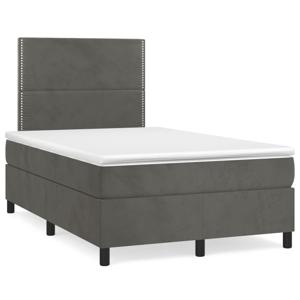 Letto a Molle Materasso e LED Grigio Scuro 120x190cm in Velluto - homemem39