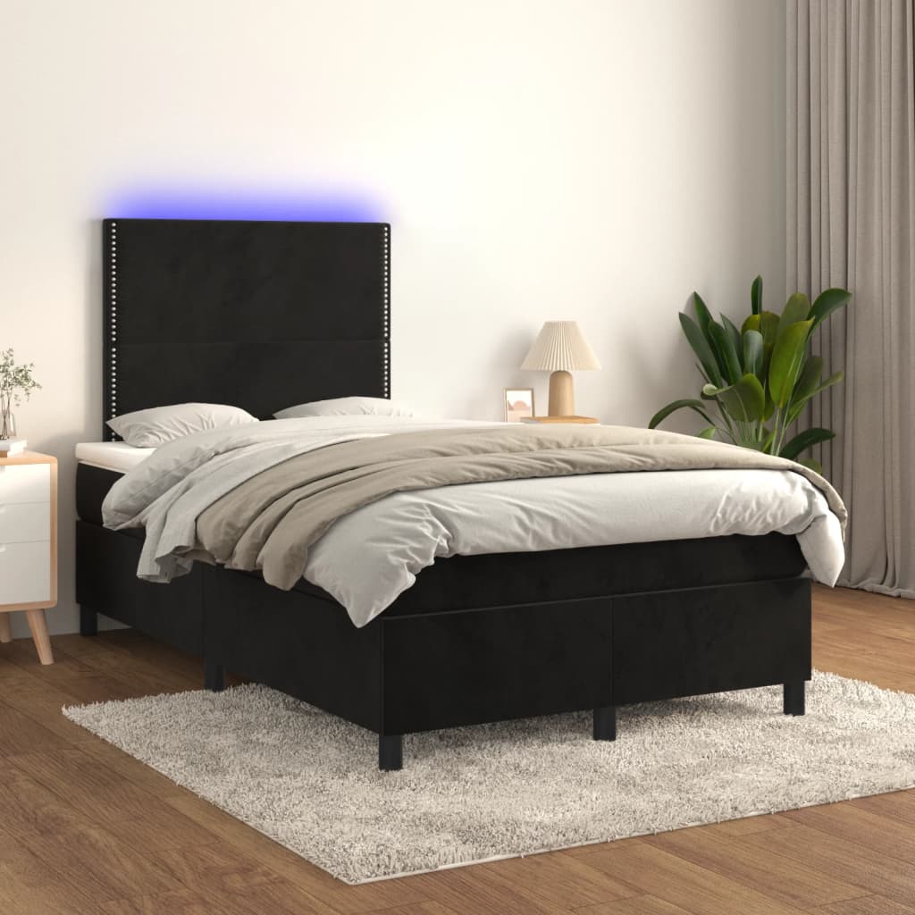 Letto a Molle con Materasso e LED Nero 120x190 cm in Velluto - homemem39