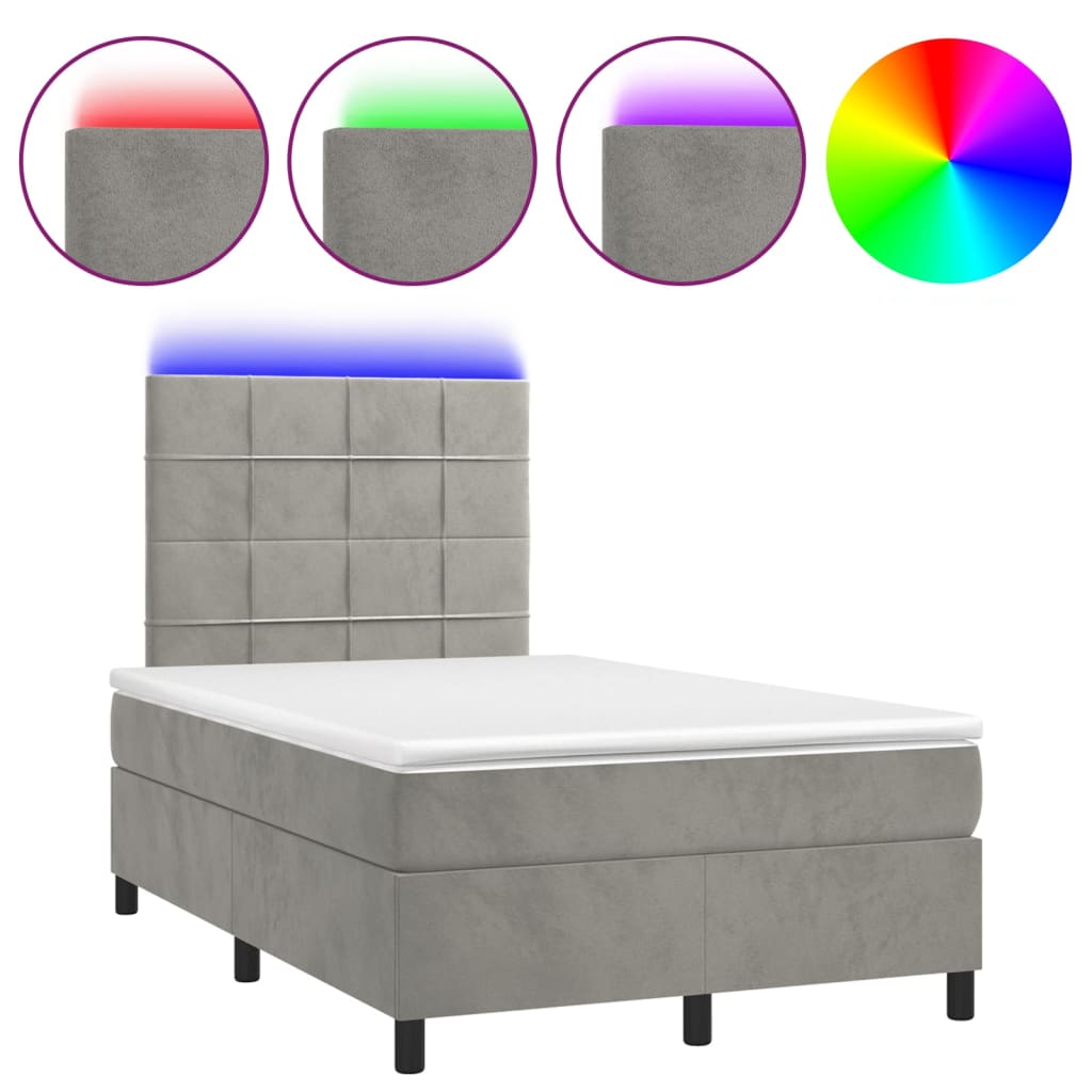 Letto a Molle Materasso e LED Grigio Chiaro 120x190 cm Velluto | homemem39