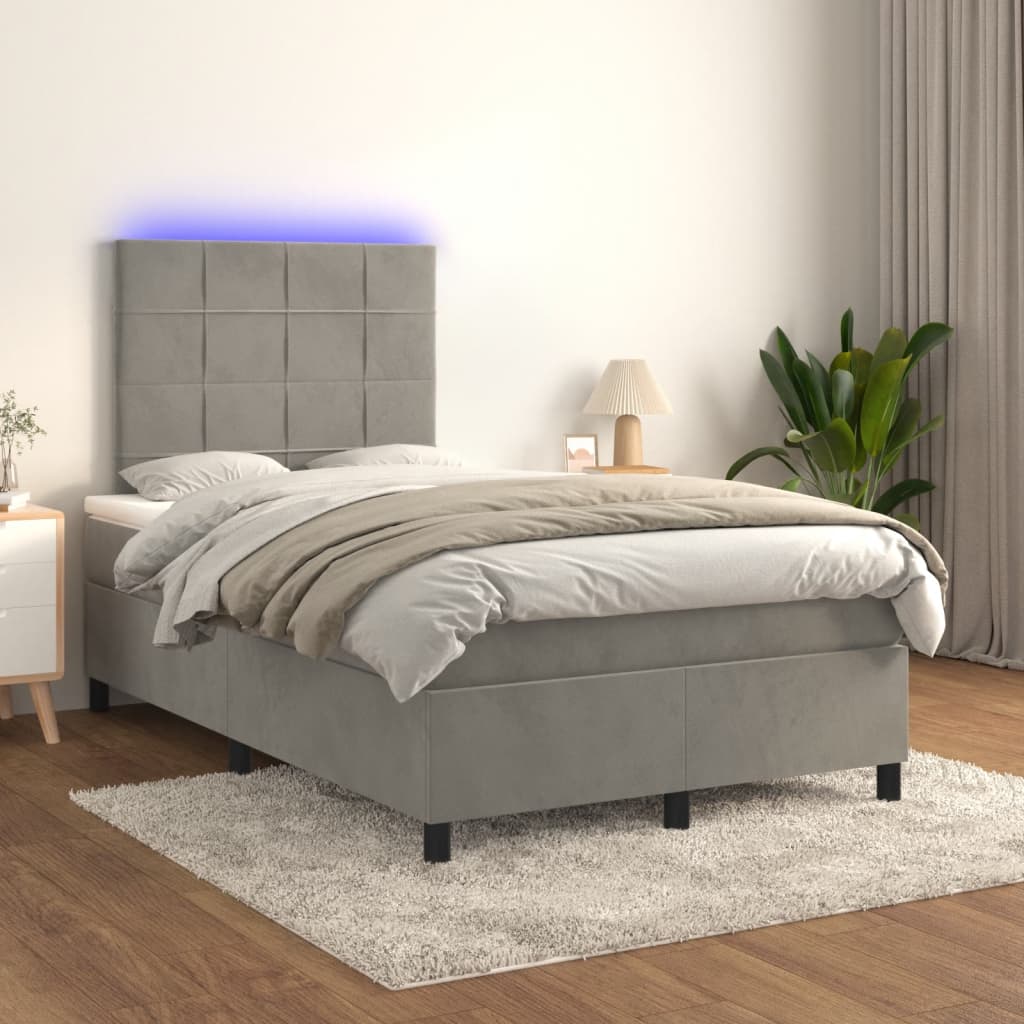 Letto a Molle Materasso e LED Grigio Chiaro 120x190 cm Velluto | homemem39