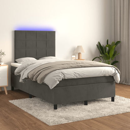 Letto a Molle Materasso e LED Grigio Scuro 120x190cm in Velluto - homemem39