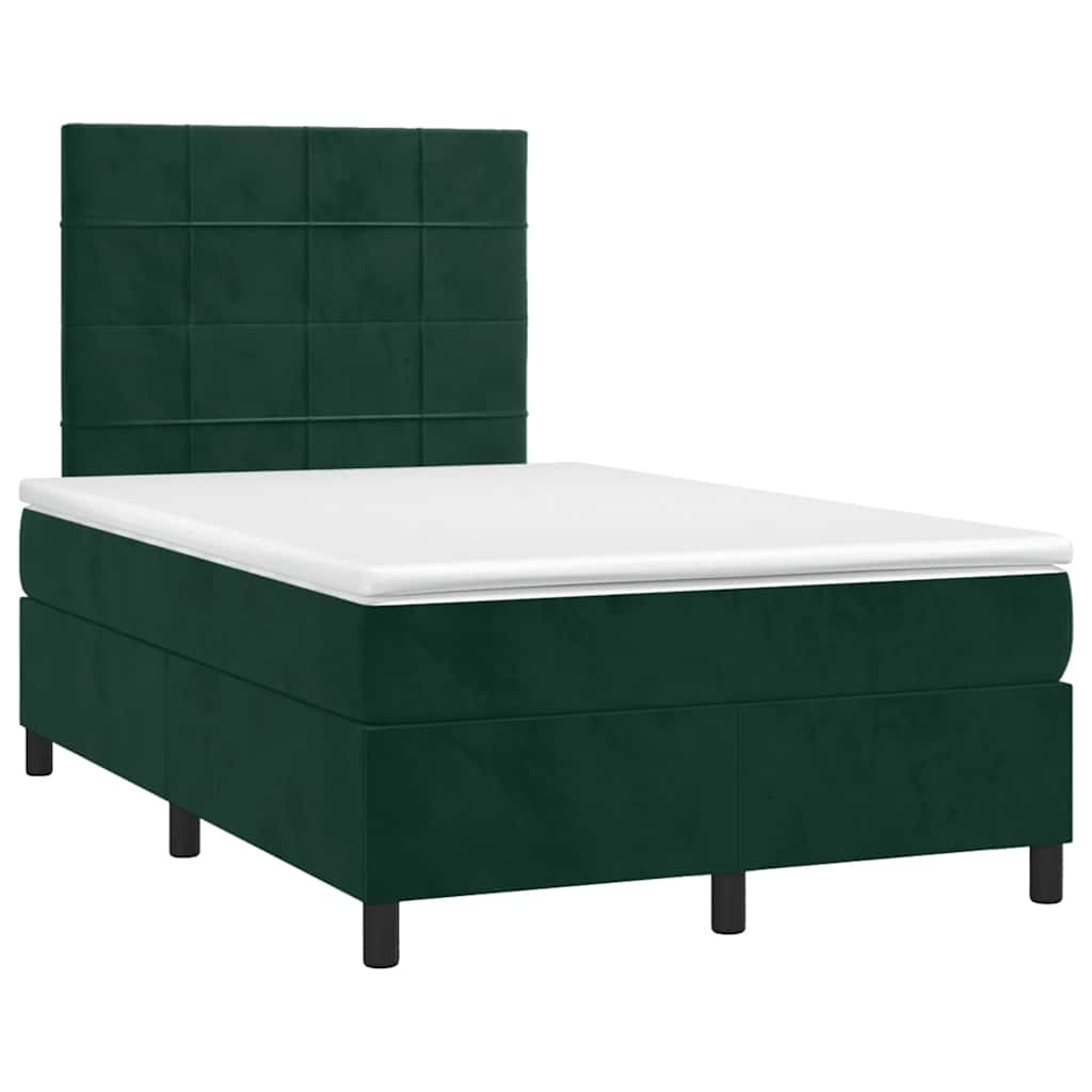 Letto a Molle con Materasso e LED Verde Scuro 120x190cm Velluto | homemem39