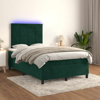 Letto a Molle con Materasso e LED Verde Scuro 120x190cm Velluto | homemem39