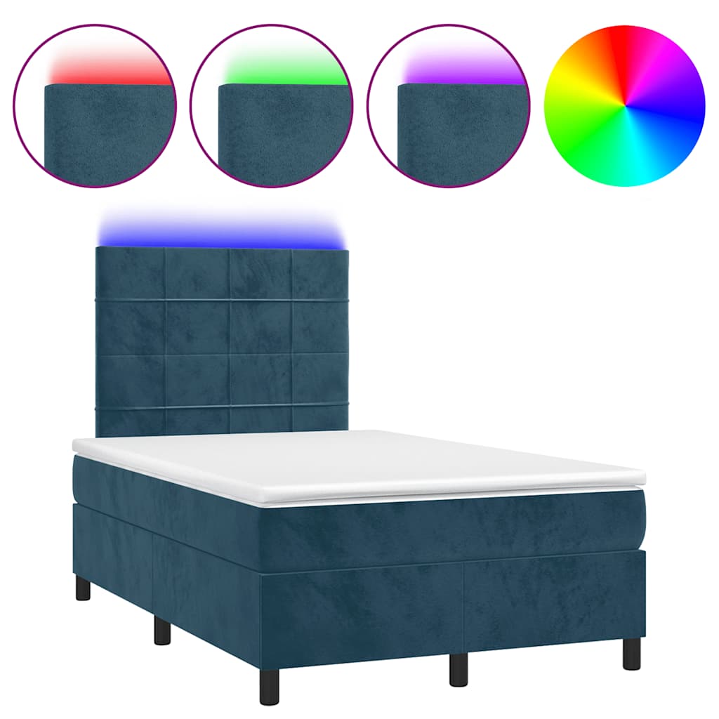 Letto a Molle Materasso e LED Blu Scuro 120x190 cm in Velluto | homemem39