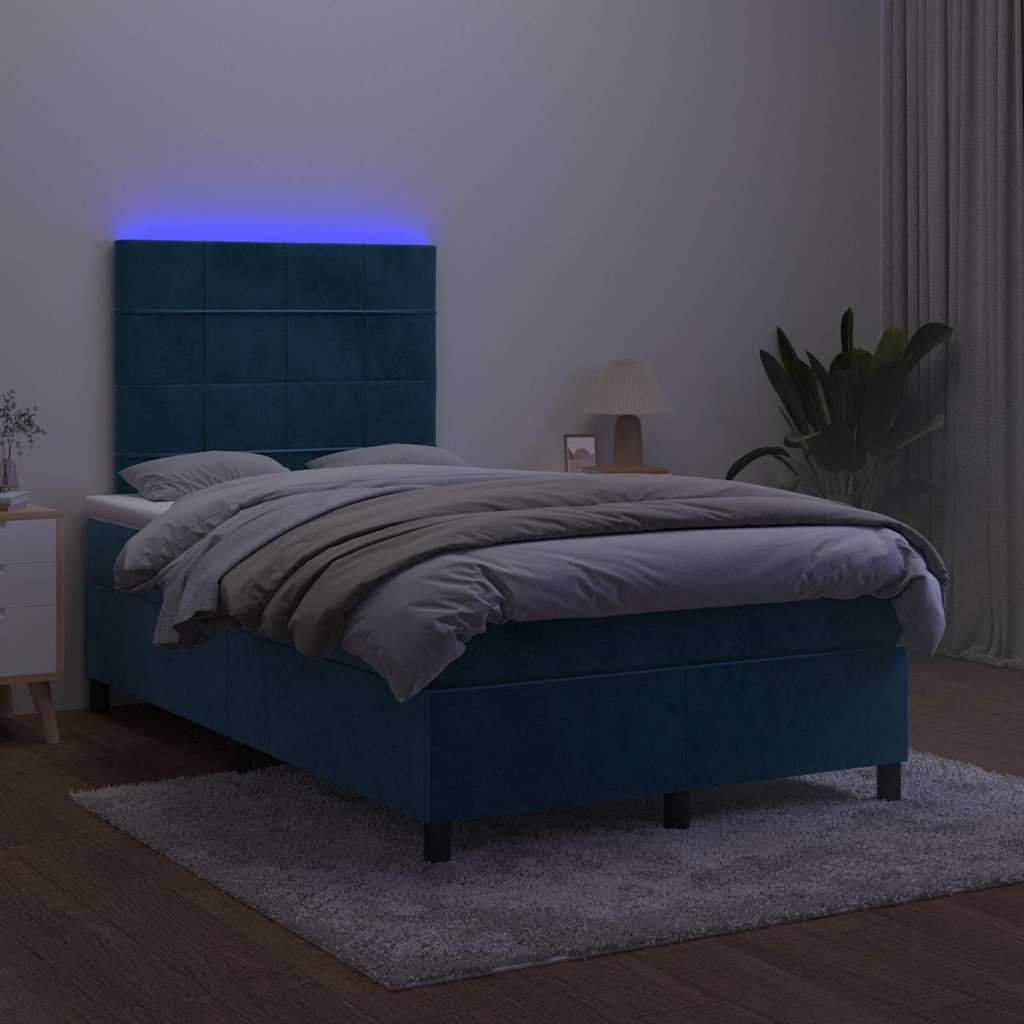 Letto a Molle Materasso e LED Blu Scuro 120x190 cm in Velluto | homemem39