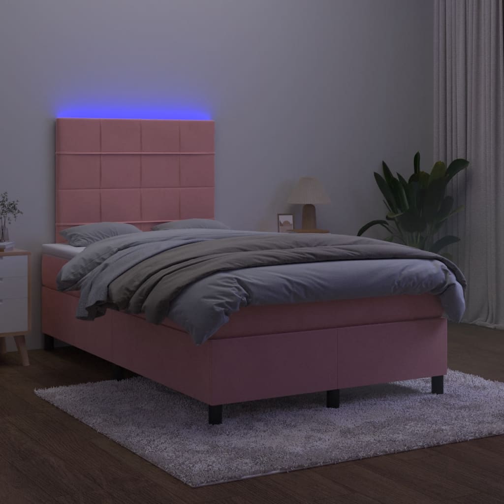 Letto a Molle con Materasso e LED Rosa 120x190 cm in Velluto