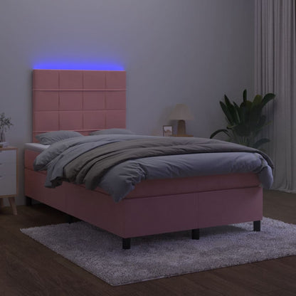 Letto a Molle con Materasso e LED Rosa 120x190 cm in Velluto