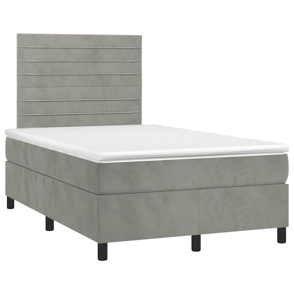 Letto a Molle Materasso e LED Grigio Chiaro 120x190 cm Velluto | homemem39