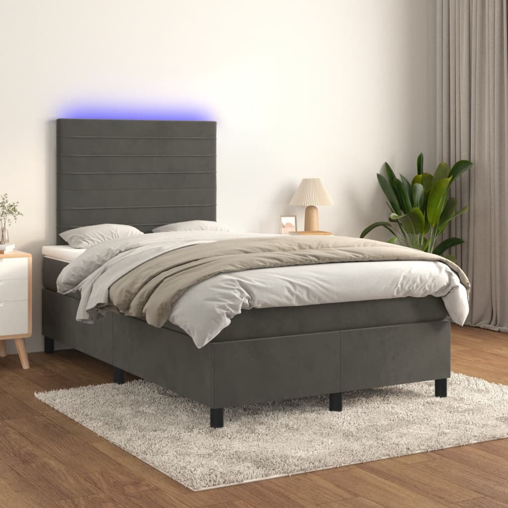 Letto a Molle Materasso e LED Grigio Scuro 120x190cm in Velluto - homemem39