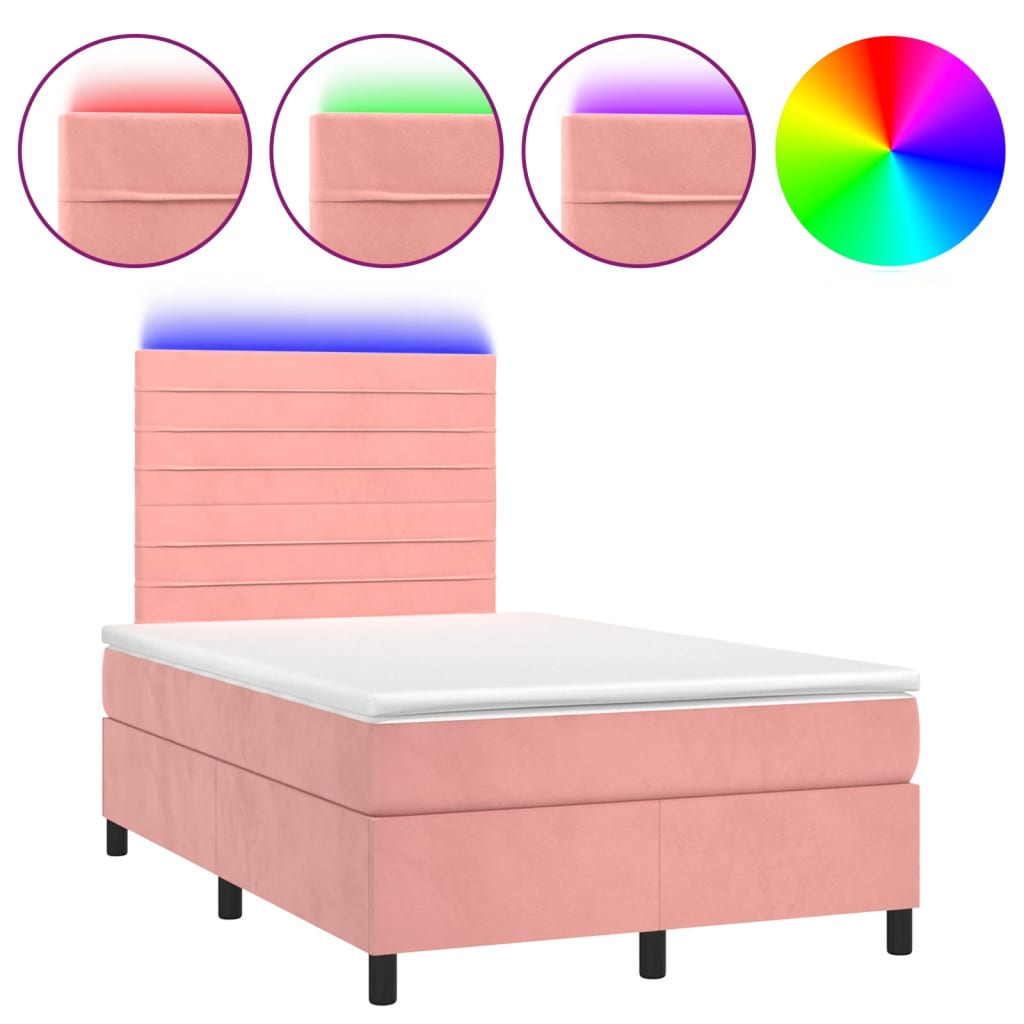 Letto a Molle con Materasso e LED Rosa 120x190 cm in Velluto | homemem39