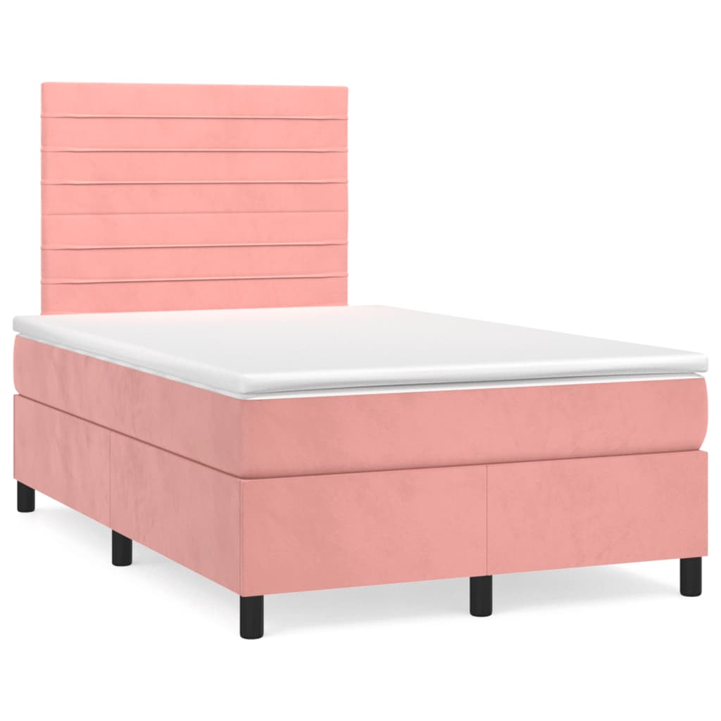 Letto a Molle con Materasso e LED Rosa 120x190 cm in Velluto | homemem39