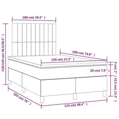 Letto a Molle Materasso e LED Grigio Chiaro 120x190 cm Velluto | homemem39