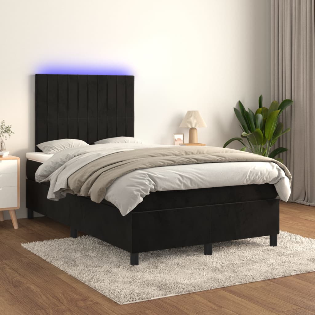 Letto a Molle con Materasso e LED Nero 120x190 cm in Velluto - homemem39