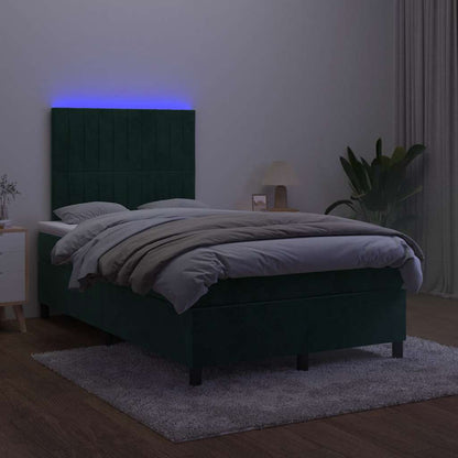 Letto a Molle con Materasso e LED Verde Scuro 120x190cm Velluto