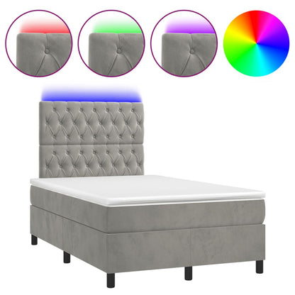 Letto a Molle Materasso e LED Grigio Chiaro 120x190 cm Velluto | homemem39