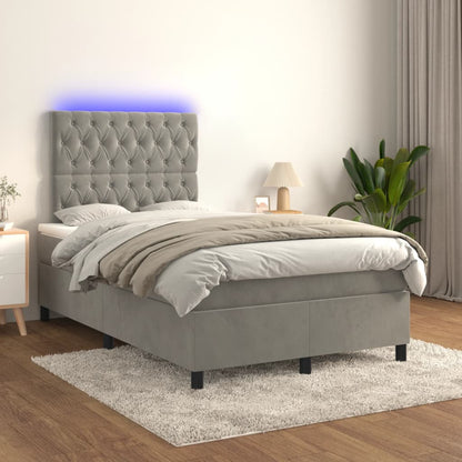 Letto a Molle Materasso e LED Grigio Chiaro 120x190 cm Velluto | homemem39