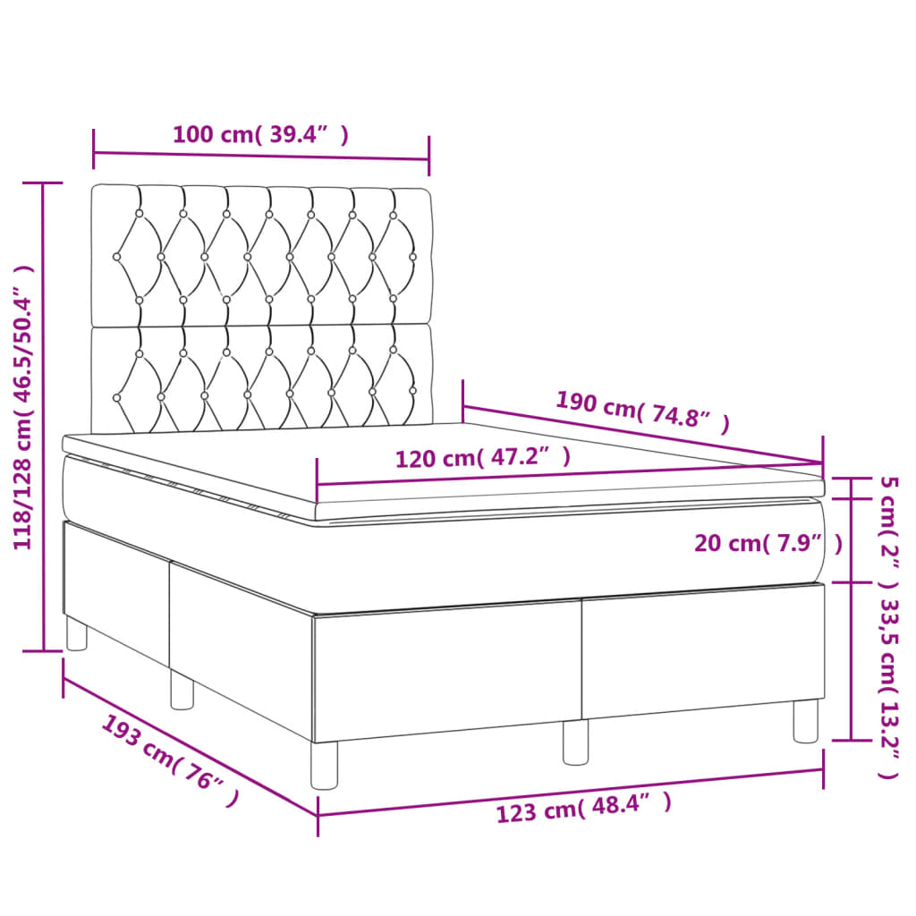 Letto a Molle Materasso e LED Grigio Chiaro 120x190 cm Velluto | homemem39