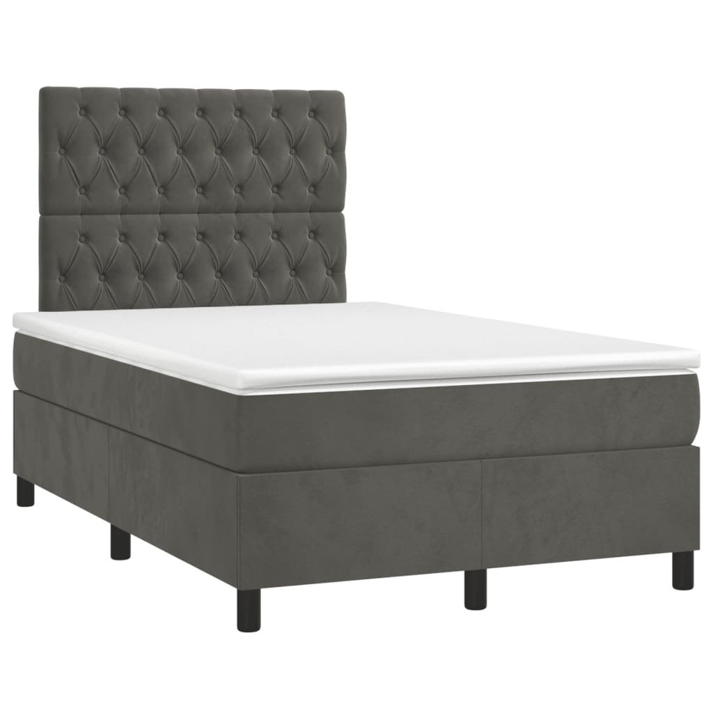 Letto a Molle Materasso e LED Grigio Scuro 120x190cm in Velluto - homemem39