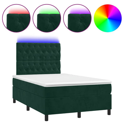 Letto a Molle con Materasso e LED Verde Scuro 120x190cm Velluto | homemem39