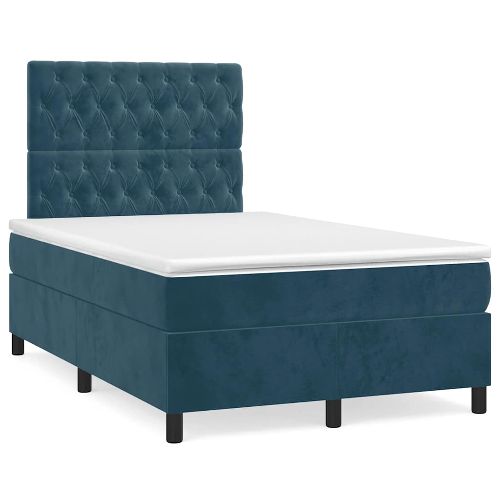 Letto a Molle Materasso e LED Blu Scuro 120x190 cm in Velluto | homemem39