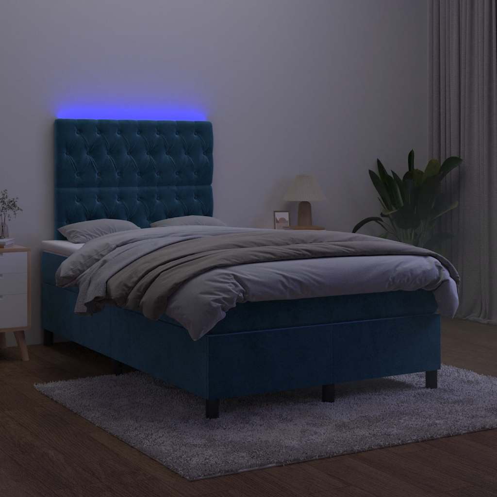 Letto a Molle Materasso e LED Blu Scuro 120x190 cm in Velluto | homemem39