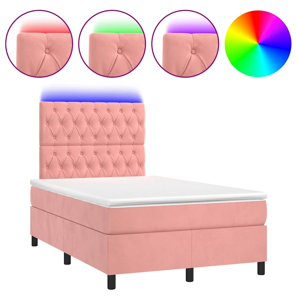 Letto a Molle con Materasso e LED Rosa 120x190 cm in Velluto