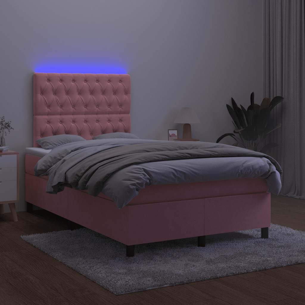 Letto a Molle con Materasso e LED Rosa 120x190 cm in Velluto