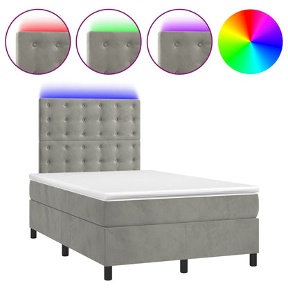 Letto a Molle Materasso e LED Grigio Chiaro 120x190 cm Velluto | homemem39